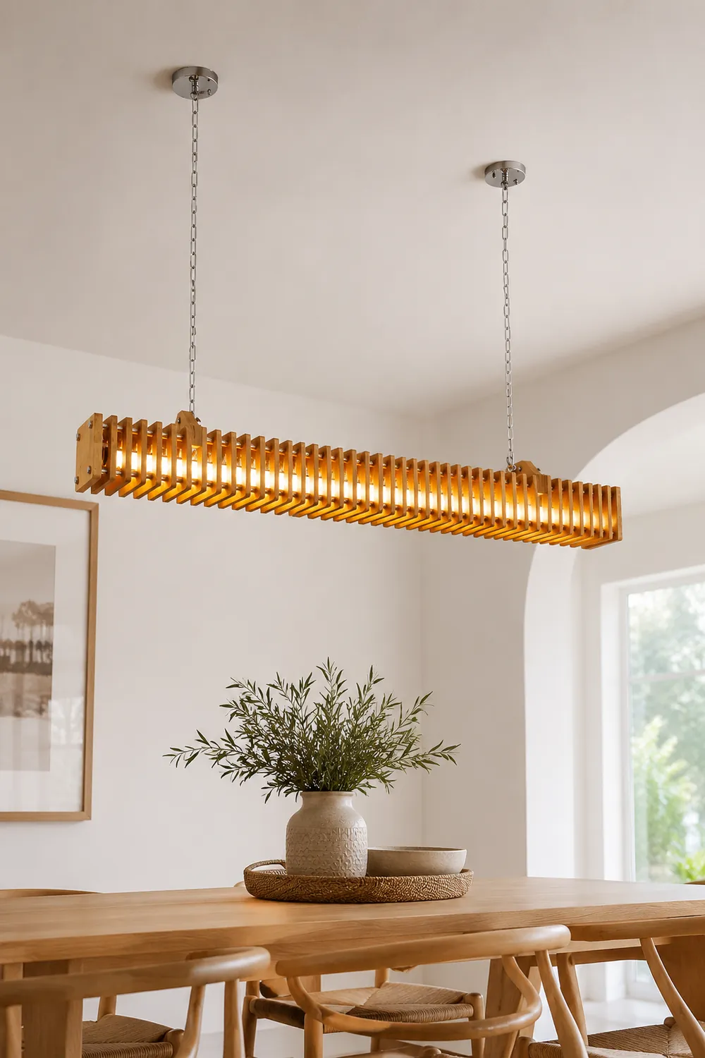 Austin Rectangular LED Pendant Light, Wood & Metal, 47.5" - Lumpaz