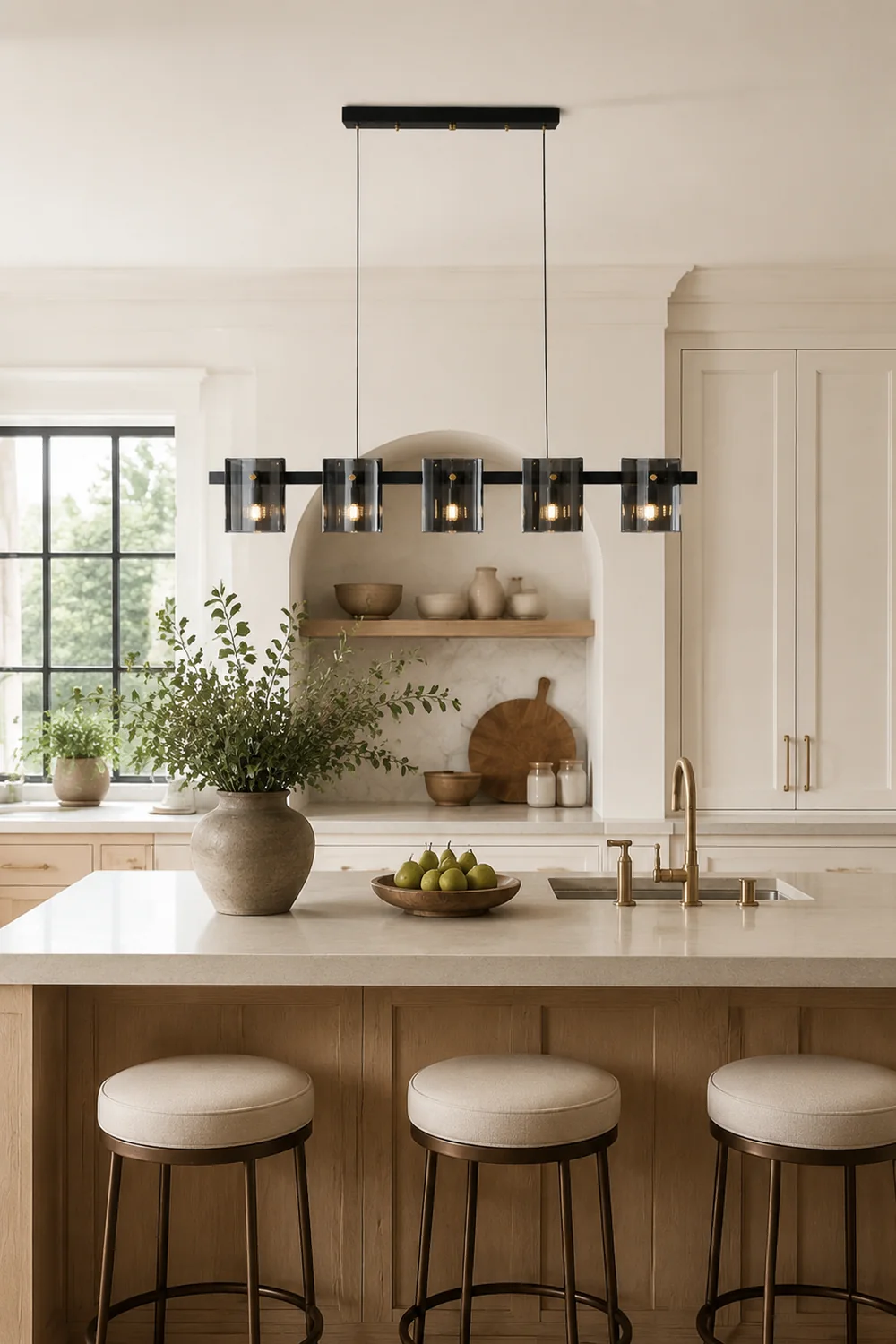 Evette Minimalist Linear Metal Pendant Light, Black/Gold - Lumpaz