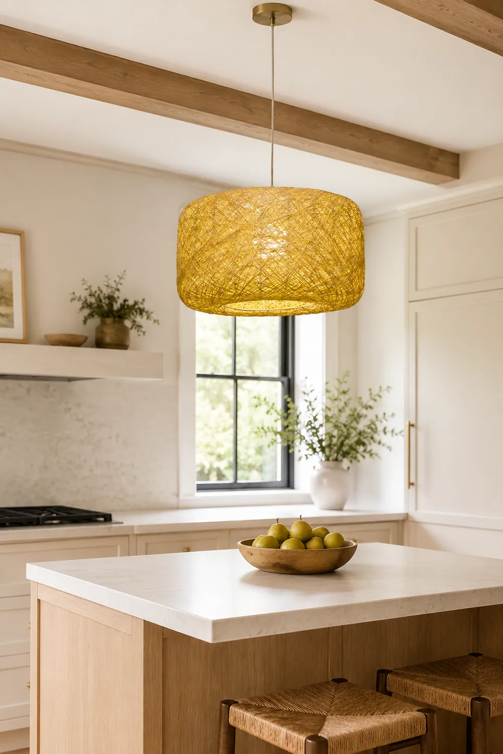Natural Cylindrical Lantern Rattan Pendant Light, Hallway - Lumpaz