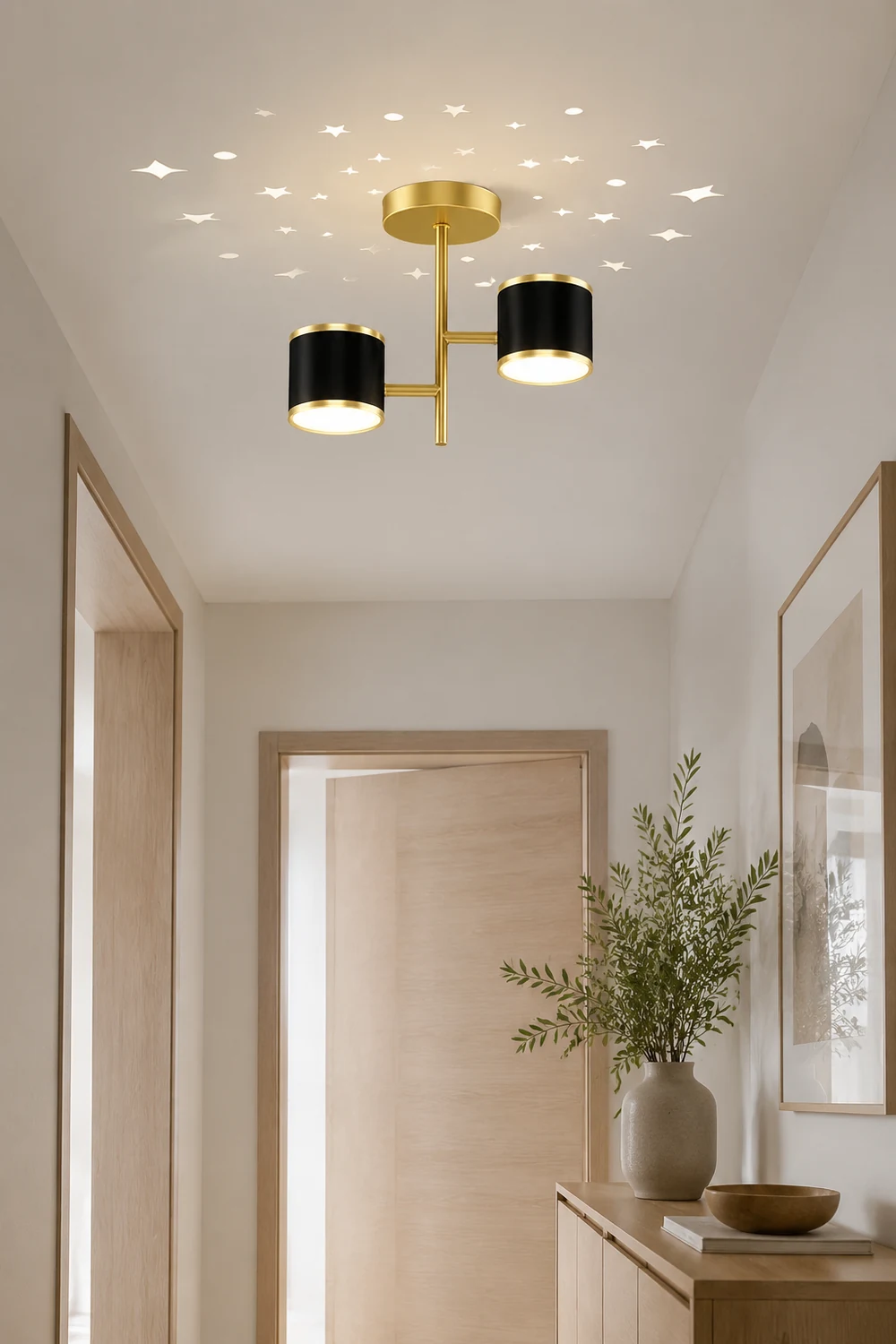 Madina Modern Ceiling Light Starry LED Flush Mount Black/Gold Corridor - Lumpaz