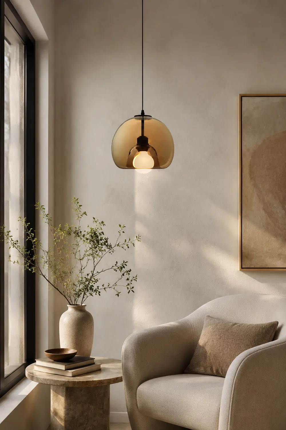 Hailie Modern Globe Glass Pendant Light, Amber/Smoky Gray - Lumpaz