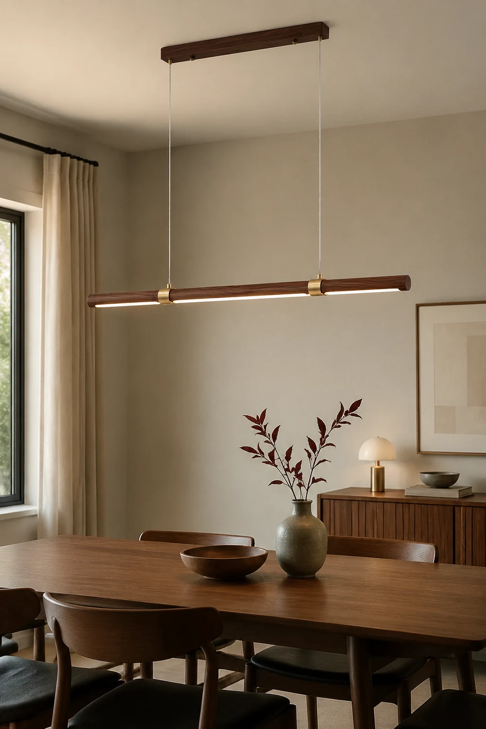 Ozawa Modern Minimalist Pendant Light, Metal Water Transfer Wood - Lumpaz