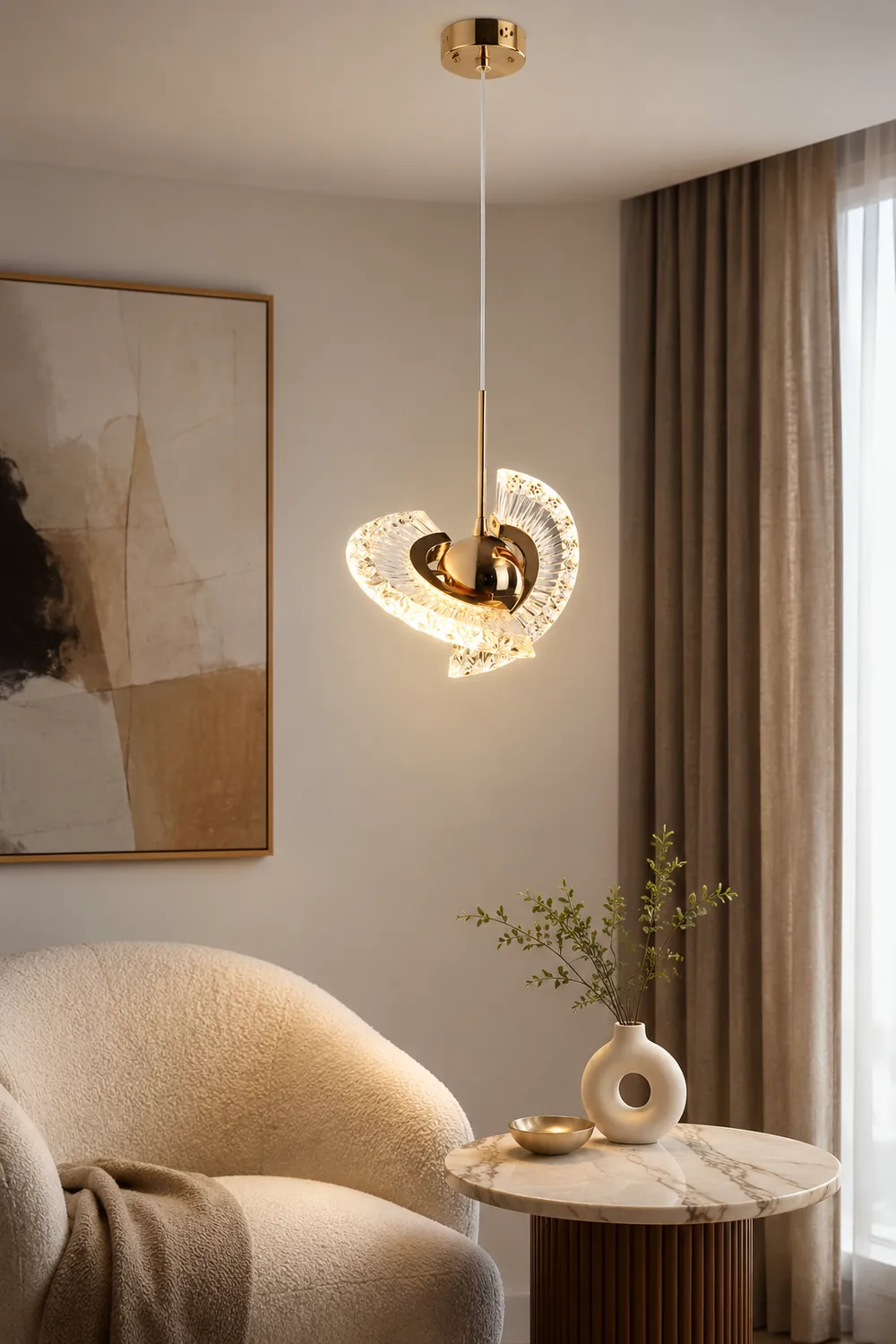 Kristy Nordic Luxury Fan Metal/Acrylic Pendant Light, Gold - Lumpaz