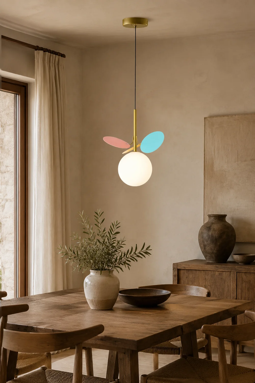Jevon Art Deco Globe Pendant Light, Multi-Color/White, Metal/Glass - Lumpaz