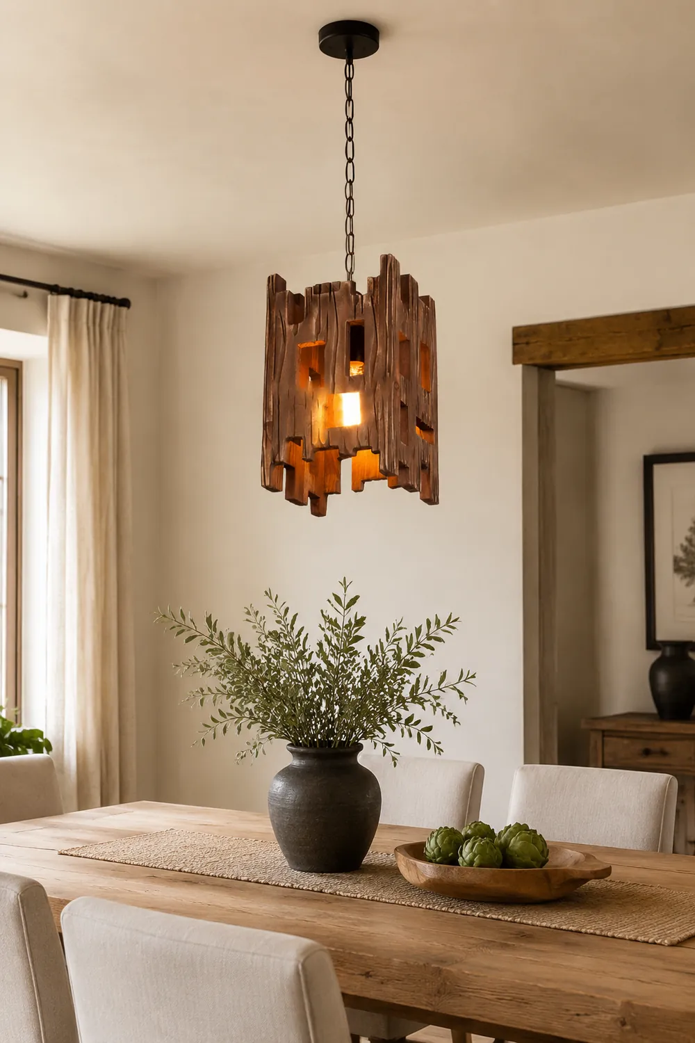 Austin Retro Rectangular  Metal & Wood  Pendant Light, 8.7" - Lumpaz