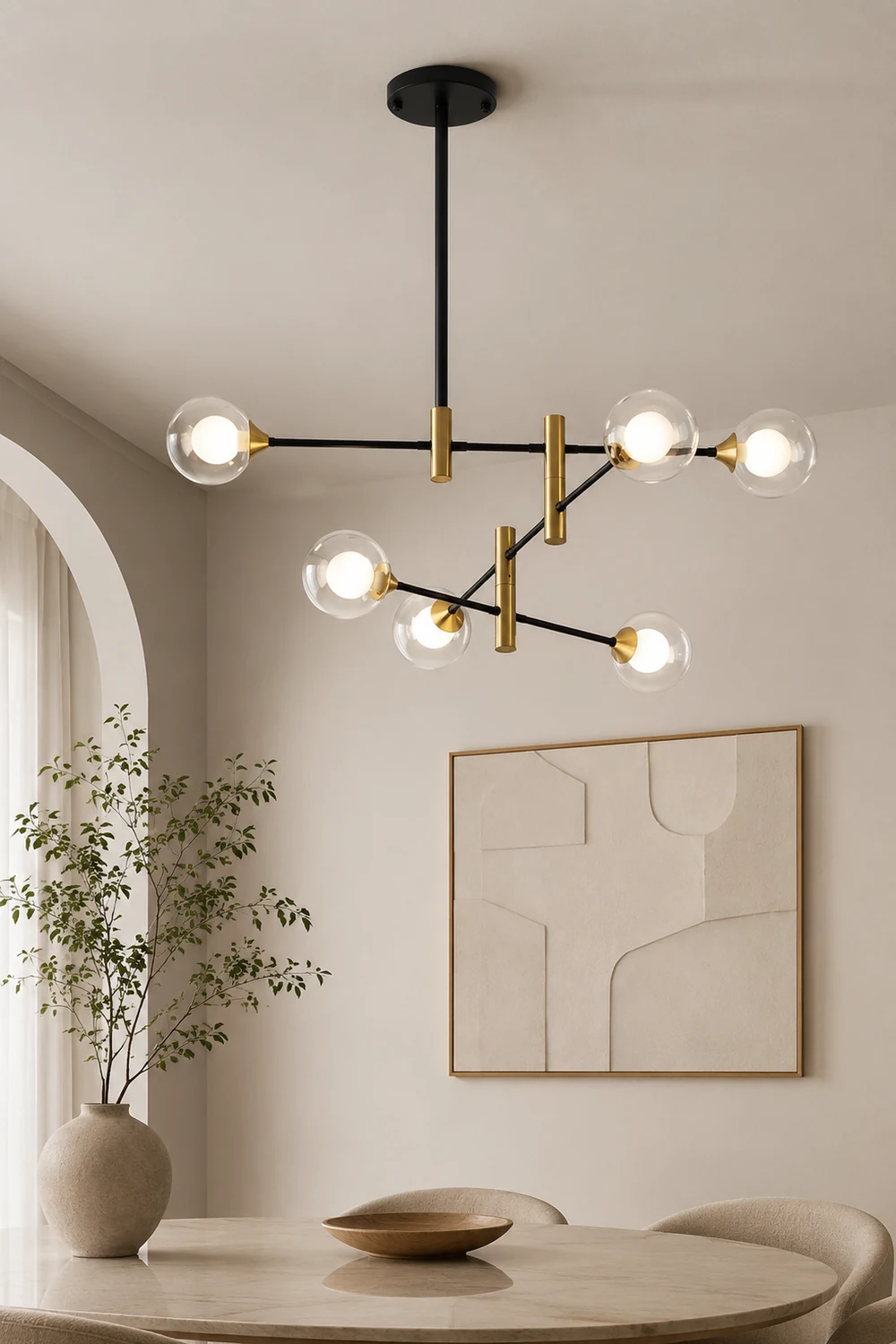 Valentina Nordic Spherical Bubble Metal/Glass Chandelier, Black/Gold - Lumpaz