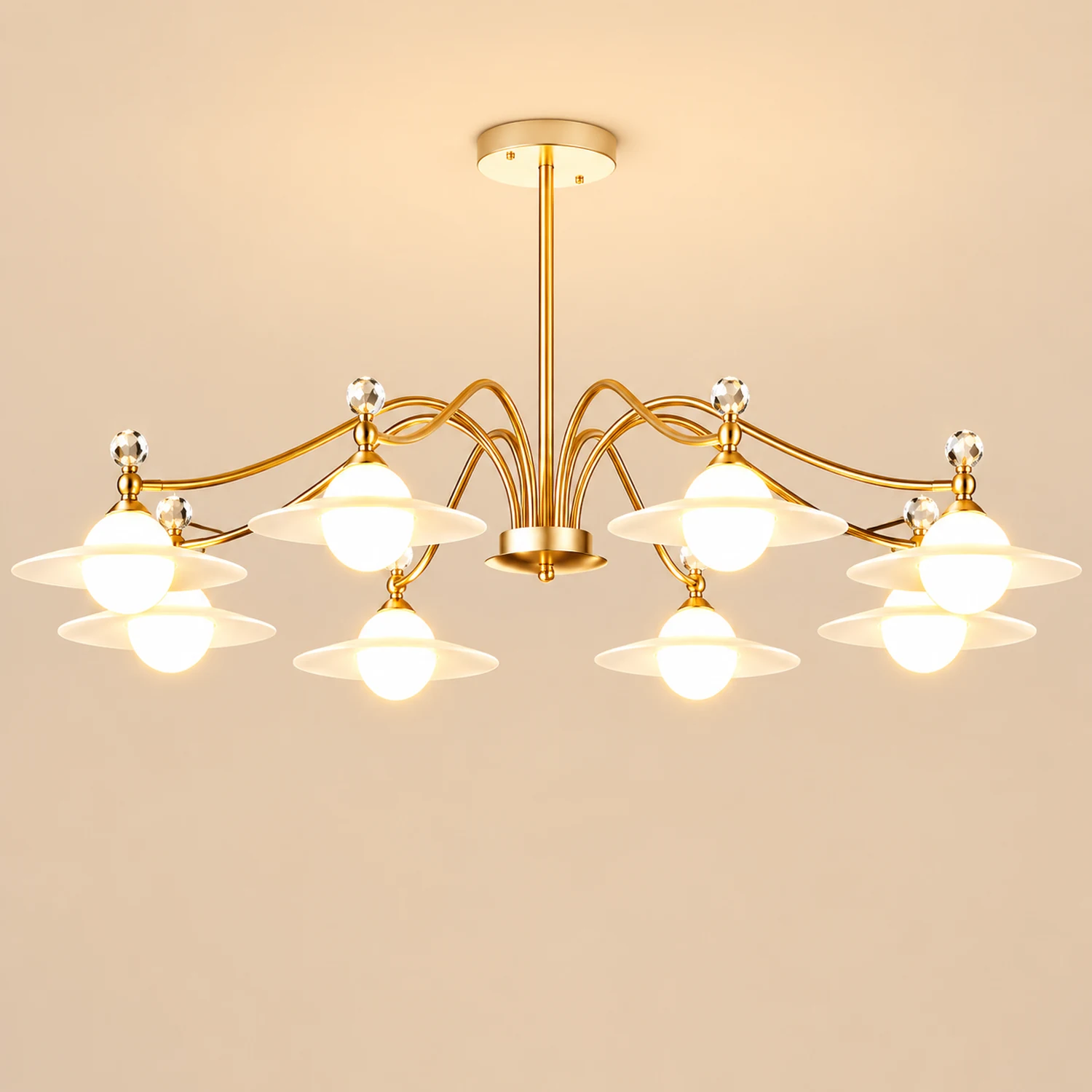 Carins Blown Gold Chandelier, 6/8 Heads, 37.4"/47.2" - Lumpaz