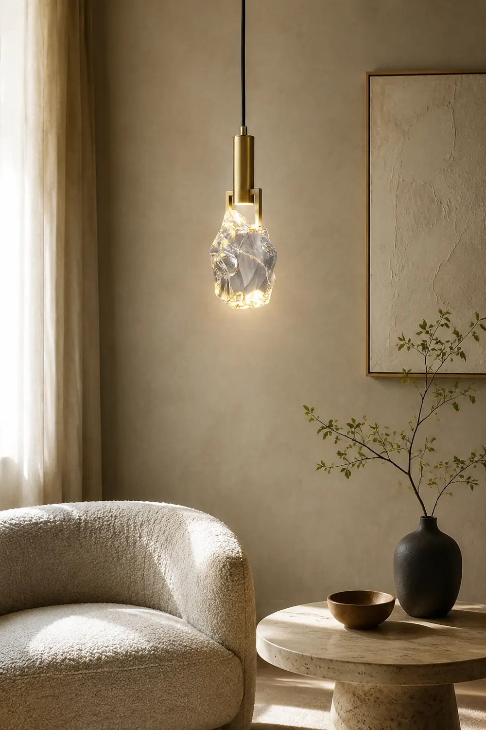 Kristy Modern Drop Crystal Pendant Light, Brass - Lumpaz