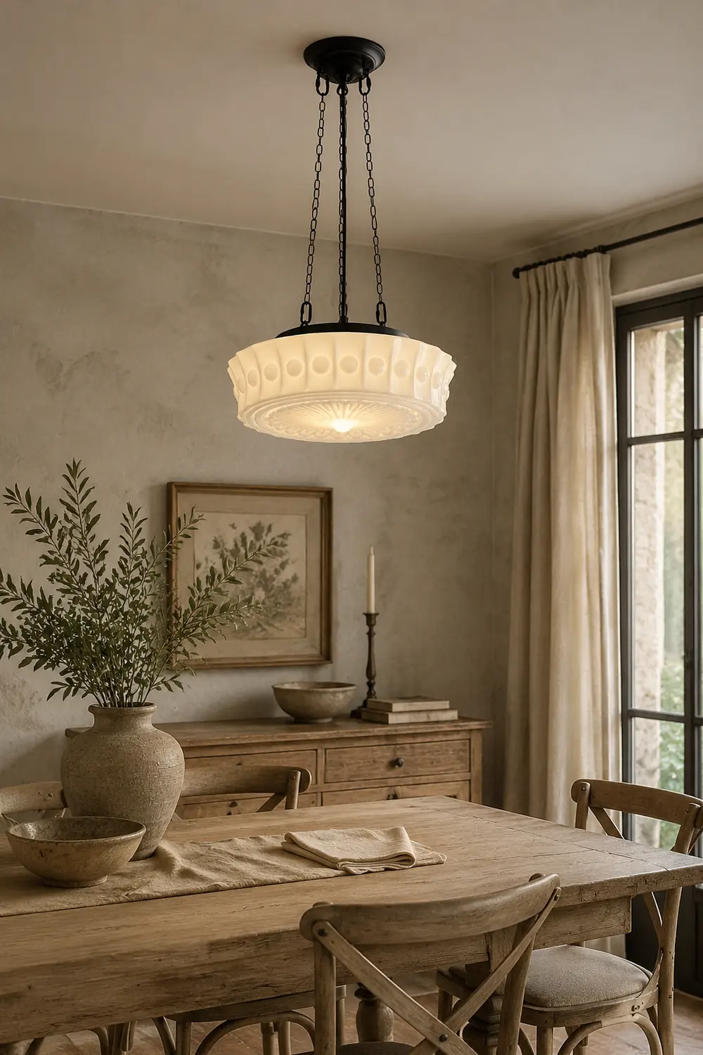 Hailie Vintage French Country Dome Pendant Light White/Beige Living Room - Lumpaz
