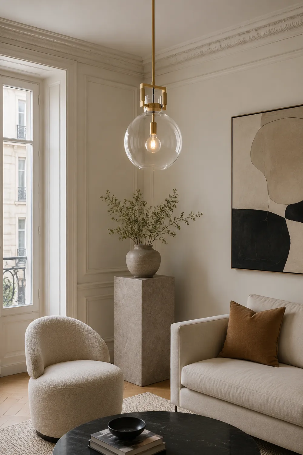 Cairns Modern Geometric Glass/Metal Pendant Light, Brass - Lumpaz