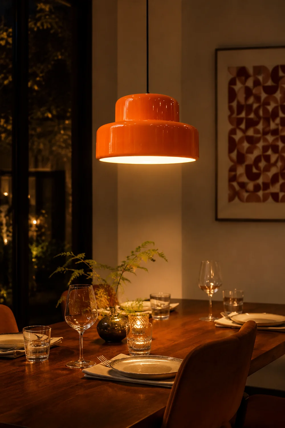 Leilani Single Head Vintage Cosy Pendant Light Orange Metal Dining Room - Lumpaz