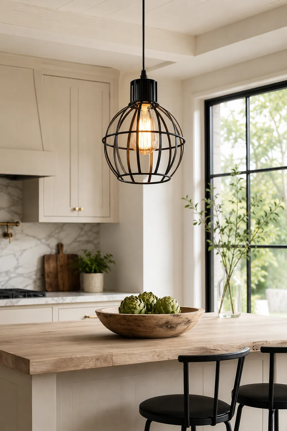 Alessio Industrial Metal Cage Pendant Light, Black - Lumpaz