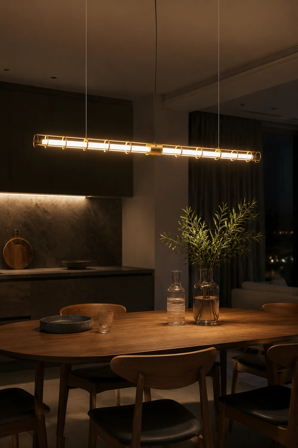 Edge Modern Minimalist Linear Metal/Glass Pendant Light, Gold - Lumpaz