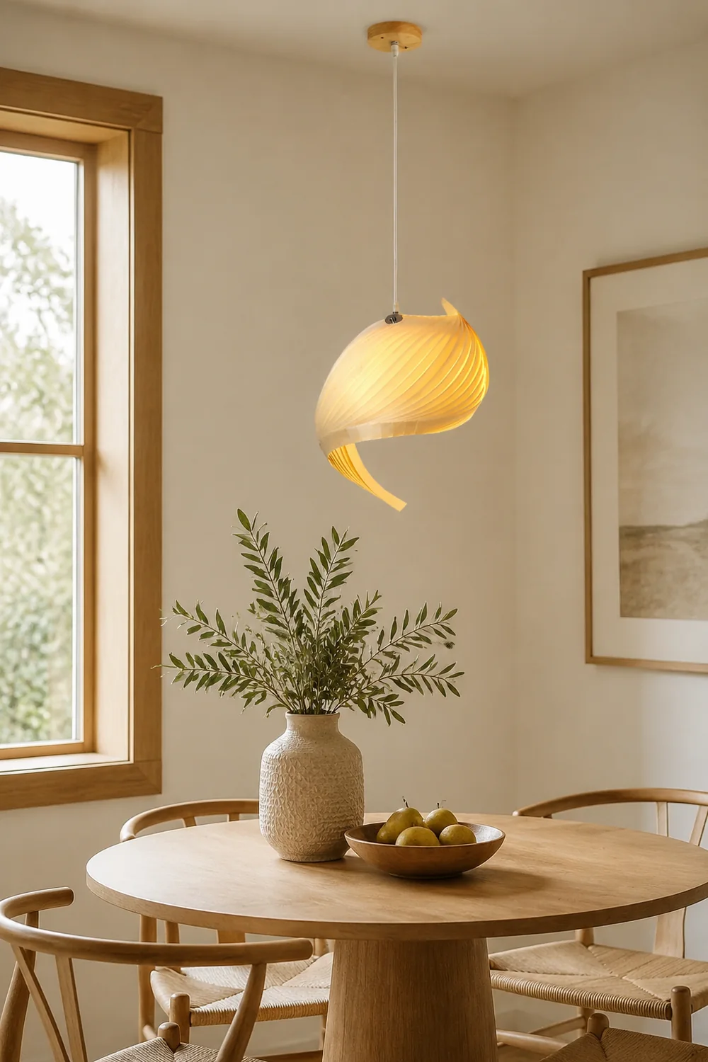 Renée Modern Conch Shell  Metal/Wood Pendant Light, Wooden - Lumpaz