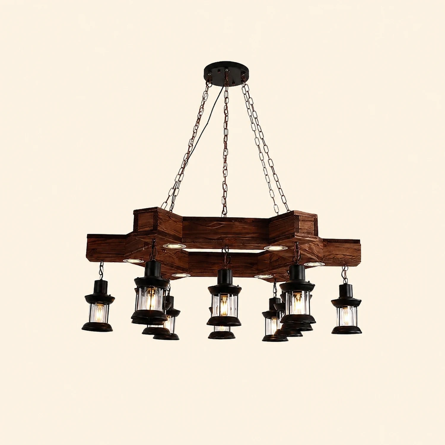 Austin Retro Metal/Wood Lantern Pendant Light, Walnut - Lumpaz