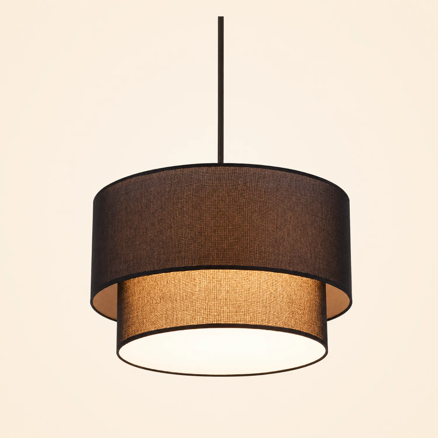 Renée Modern Dual Drum Fabric Pendant Light, Black/White/Flaxen - Lumpaz