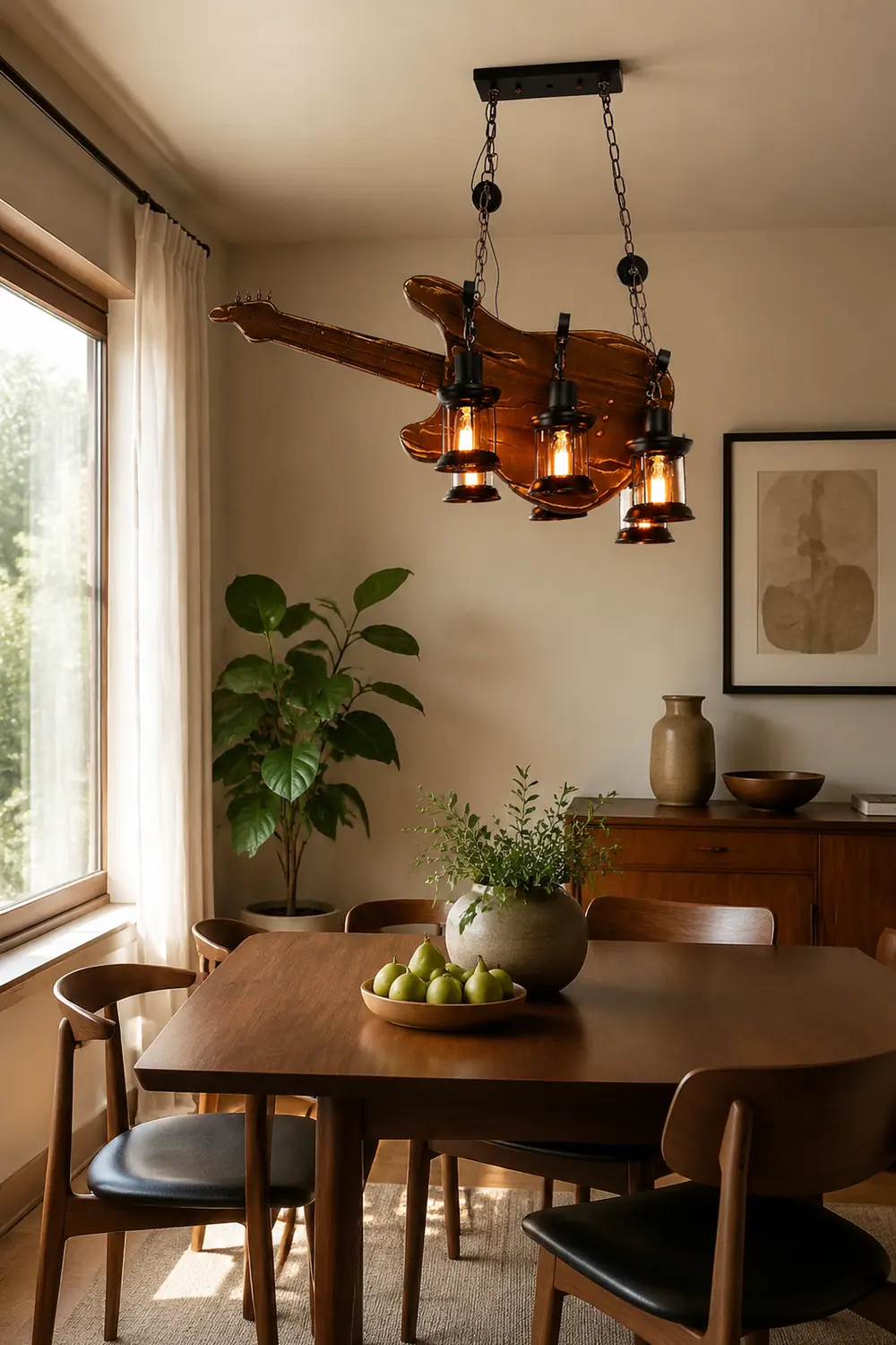 Austin Farmhouse Guitar Pendant Light, Metal/Wood, Walnut - Lumpaz
