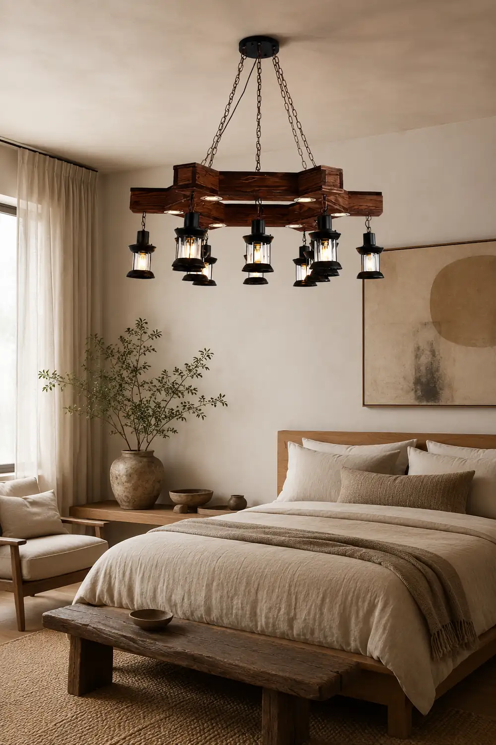 Austin Retro Metal/Wood Lantern Pendant Light, Walnut - Lumpaz