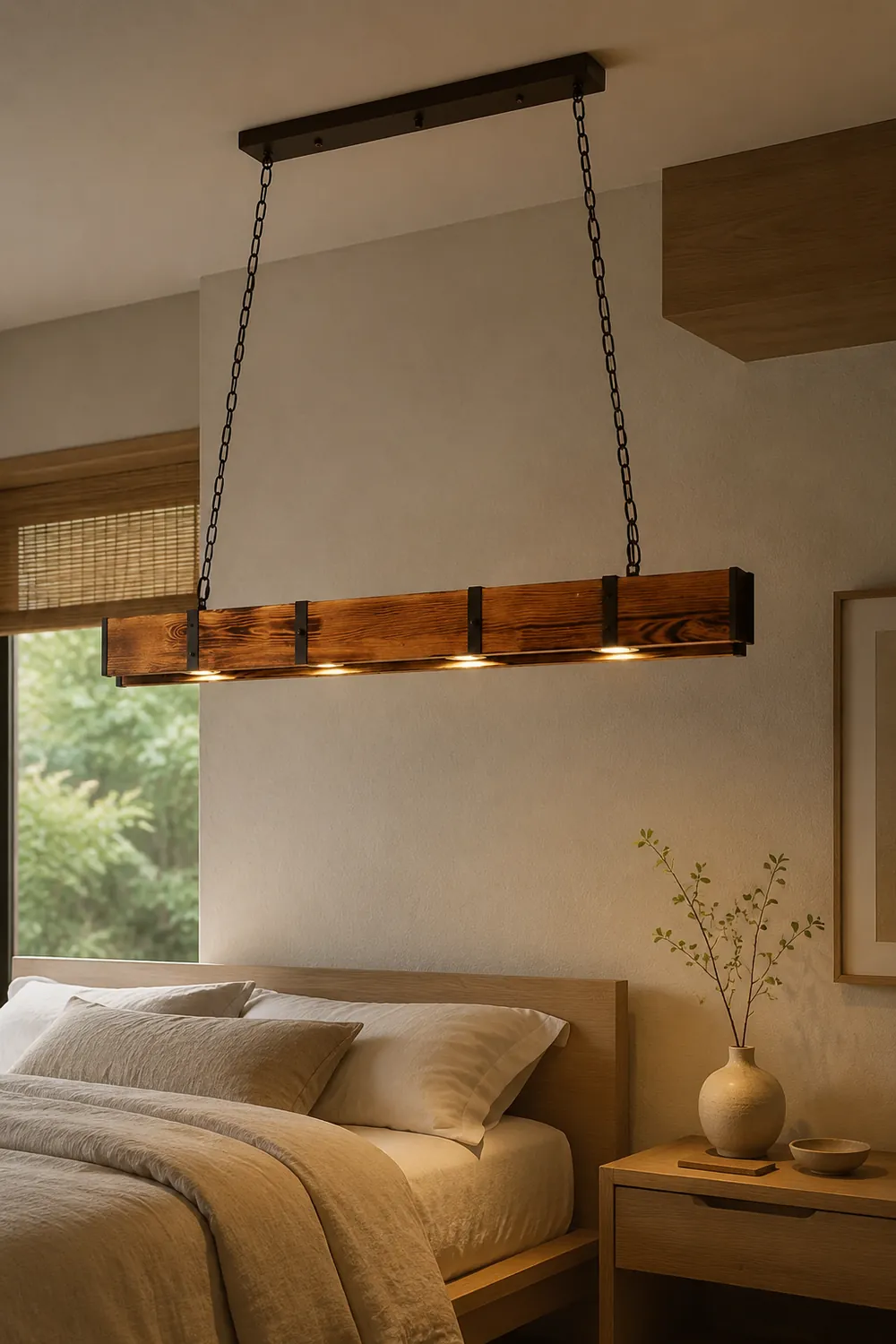 Alessio Vintage Linear Wood Pendant Light, Living Room/Restaurant - Lumpaz