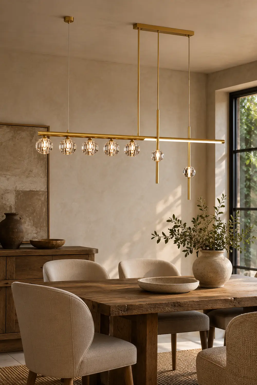 Kirsten Metal & Crystal Pendant Light, Gold - Lumpaz