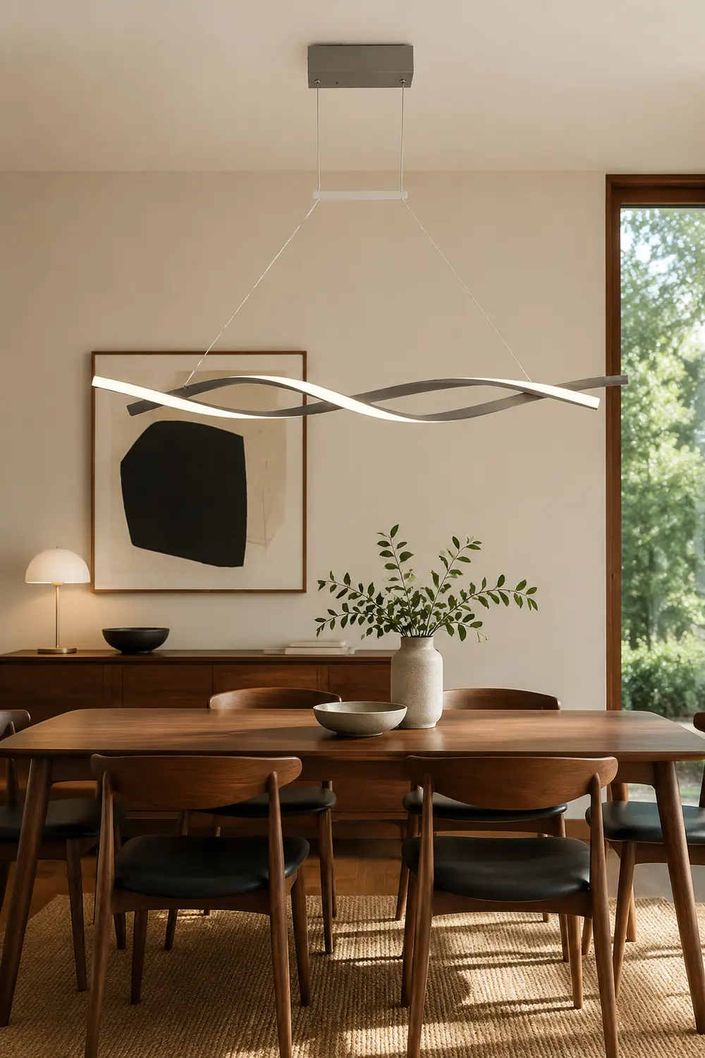Modern Minimalist Nordic Cross-Curved Metal Pendant Light, Black/Gray - Lumpaz
