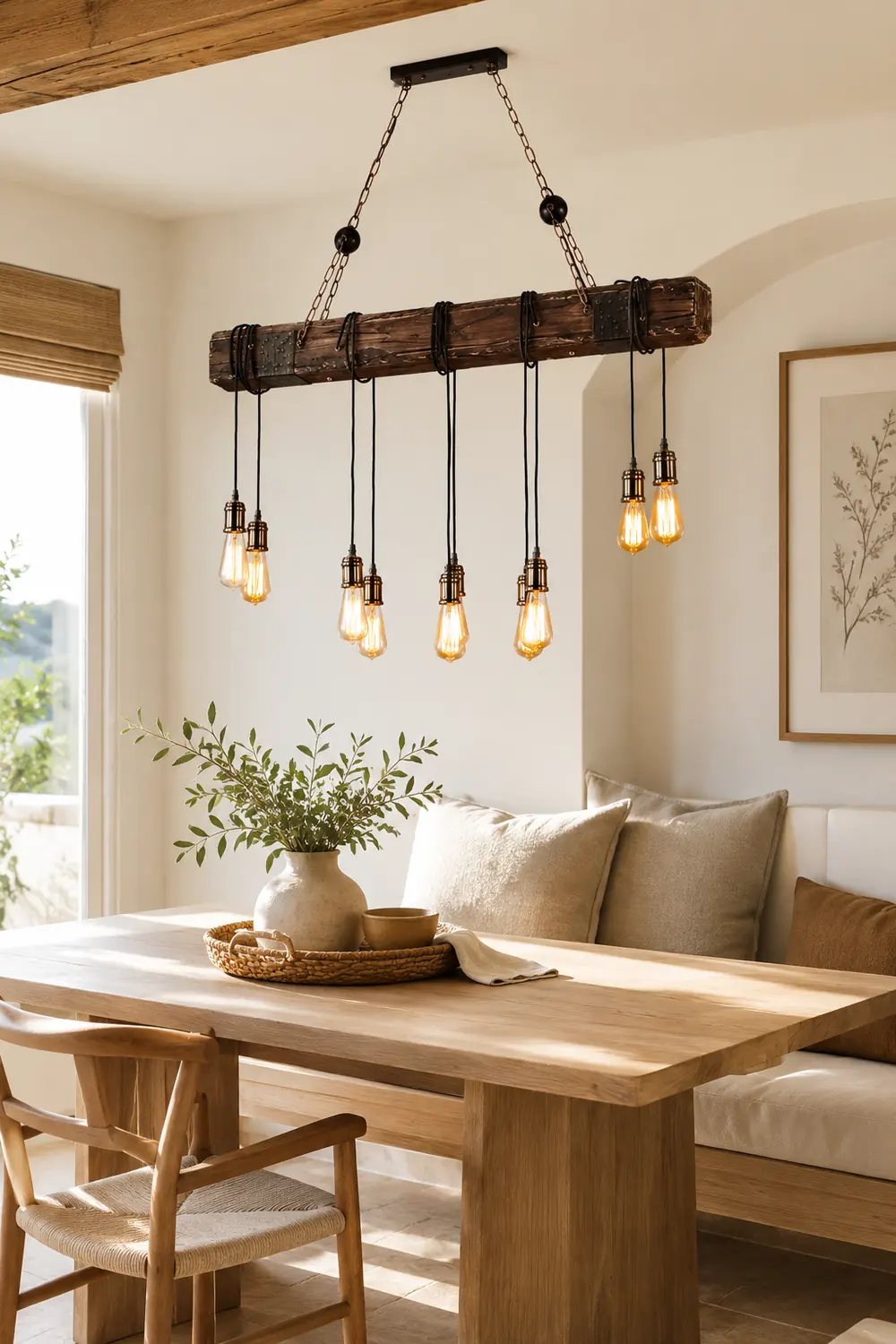 Alessio Linear Retro Wood Pendant Light, Bronze - Lumpaz