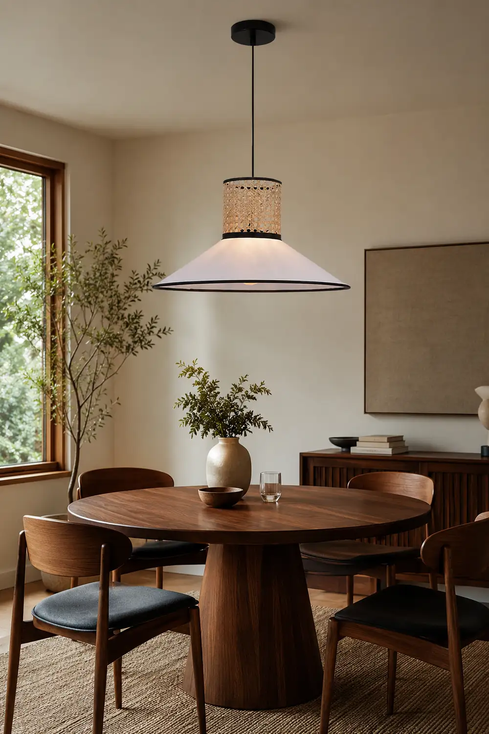 Ritta Modern Rattan/FabricPendant Light, White - Lumpaz