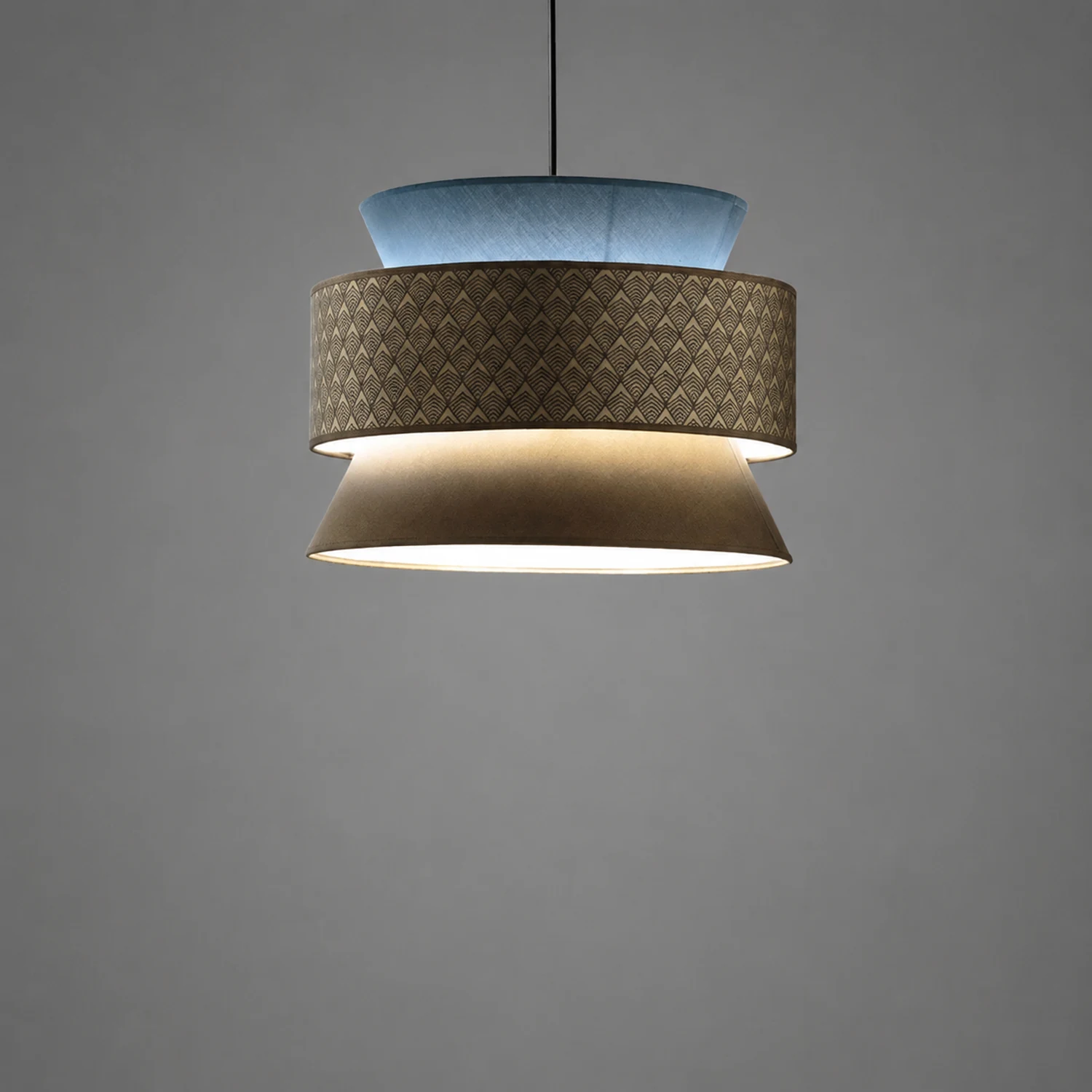 Ritta Retro Rattan/Fabbric Pendant Light, Dark Green - Lumpaz
