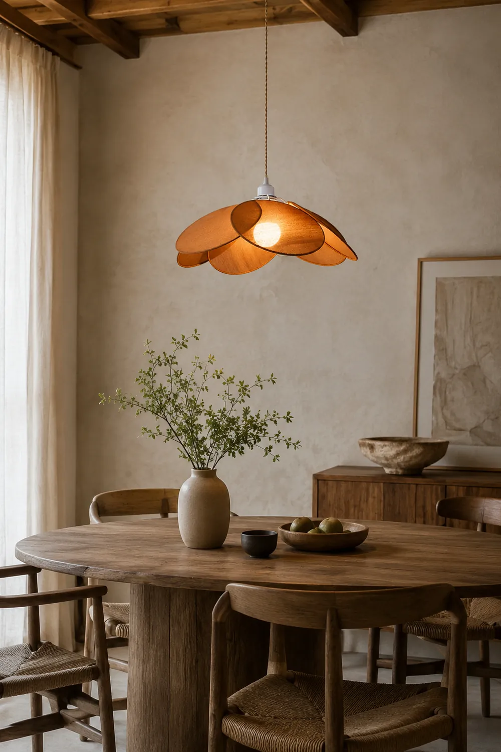 Renée Minimalist Fabric Flower Pendant Light, Orange/Brown/Beige - Lumpaz