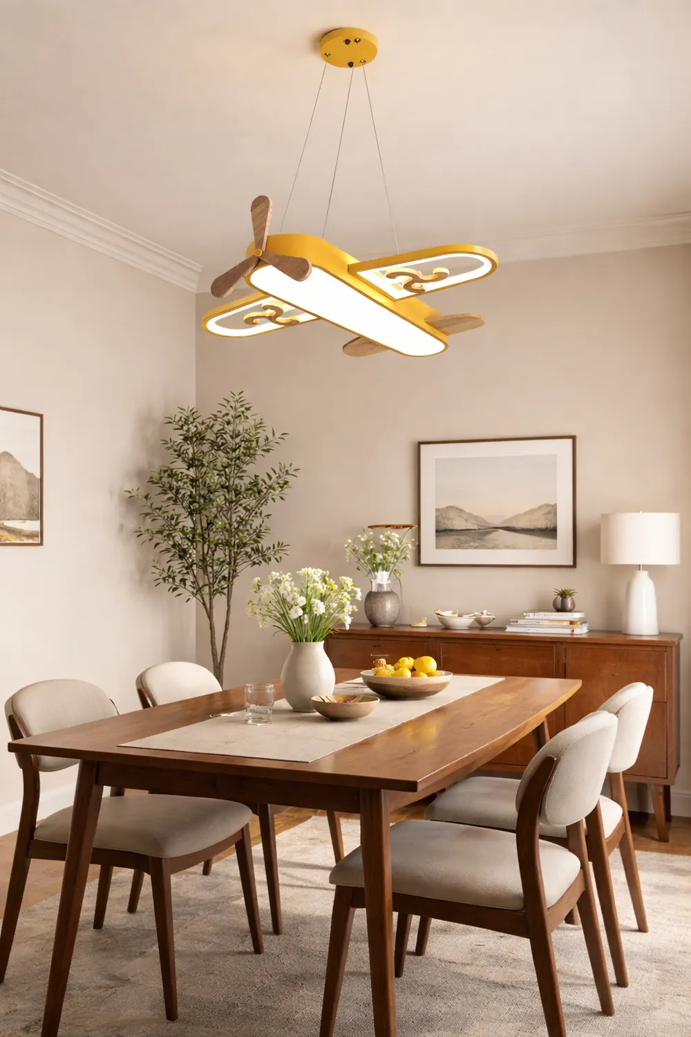 Minori Contemporary Plane Shaped Acrylic Pendant Light, Yellow/Blue - Lumpaz