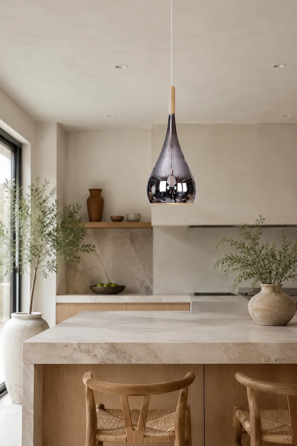Avi Pendant Light Teardrop Modern, Metal, Rose Gold/Chrome, Kitchen Islands - Lumpaz