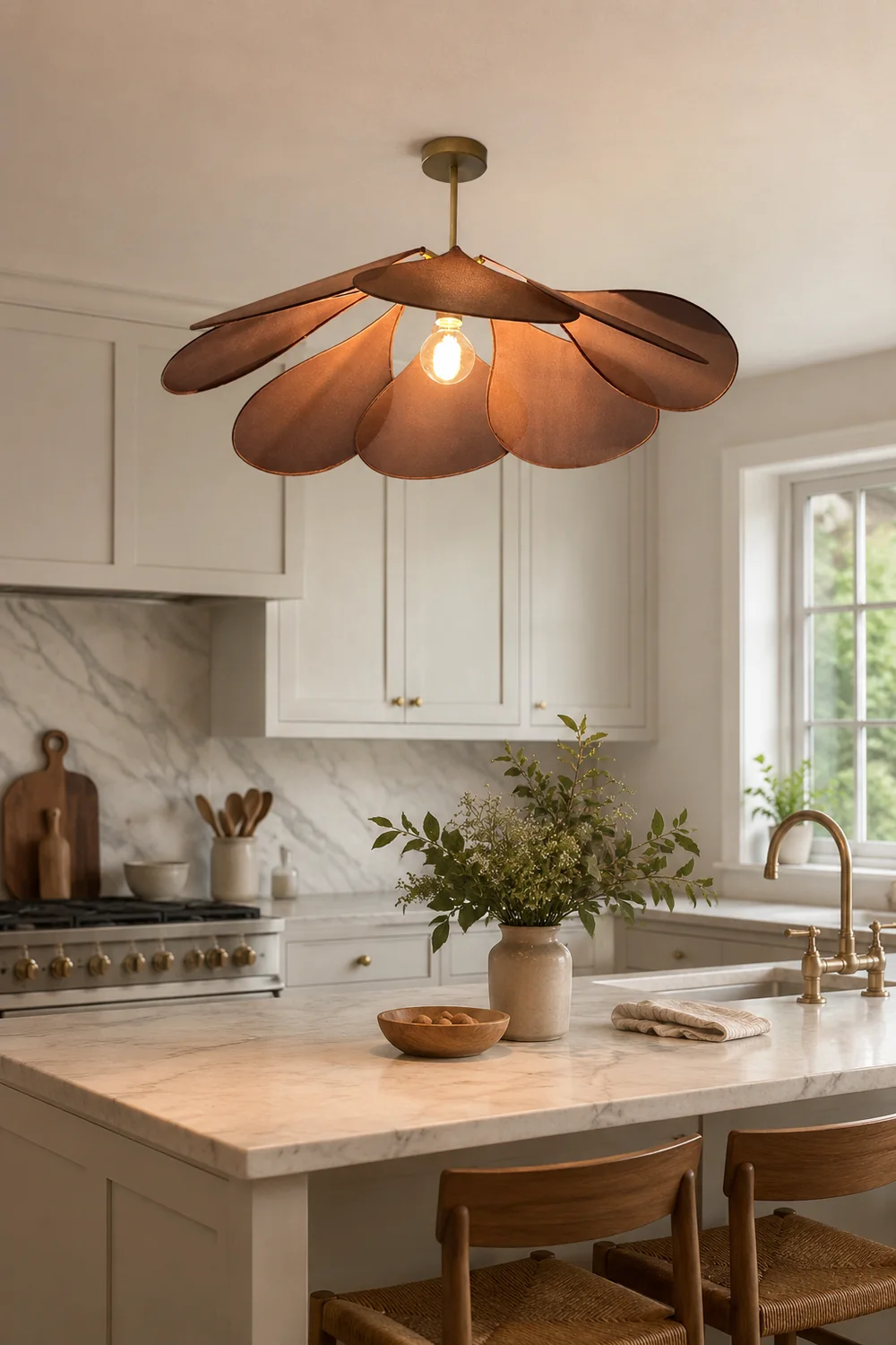 Renée Pendant Light Vintage Rustic Wabi Sabi, Fabric, White/Brown - Lumpaz