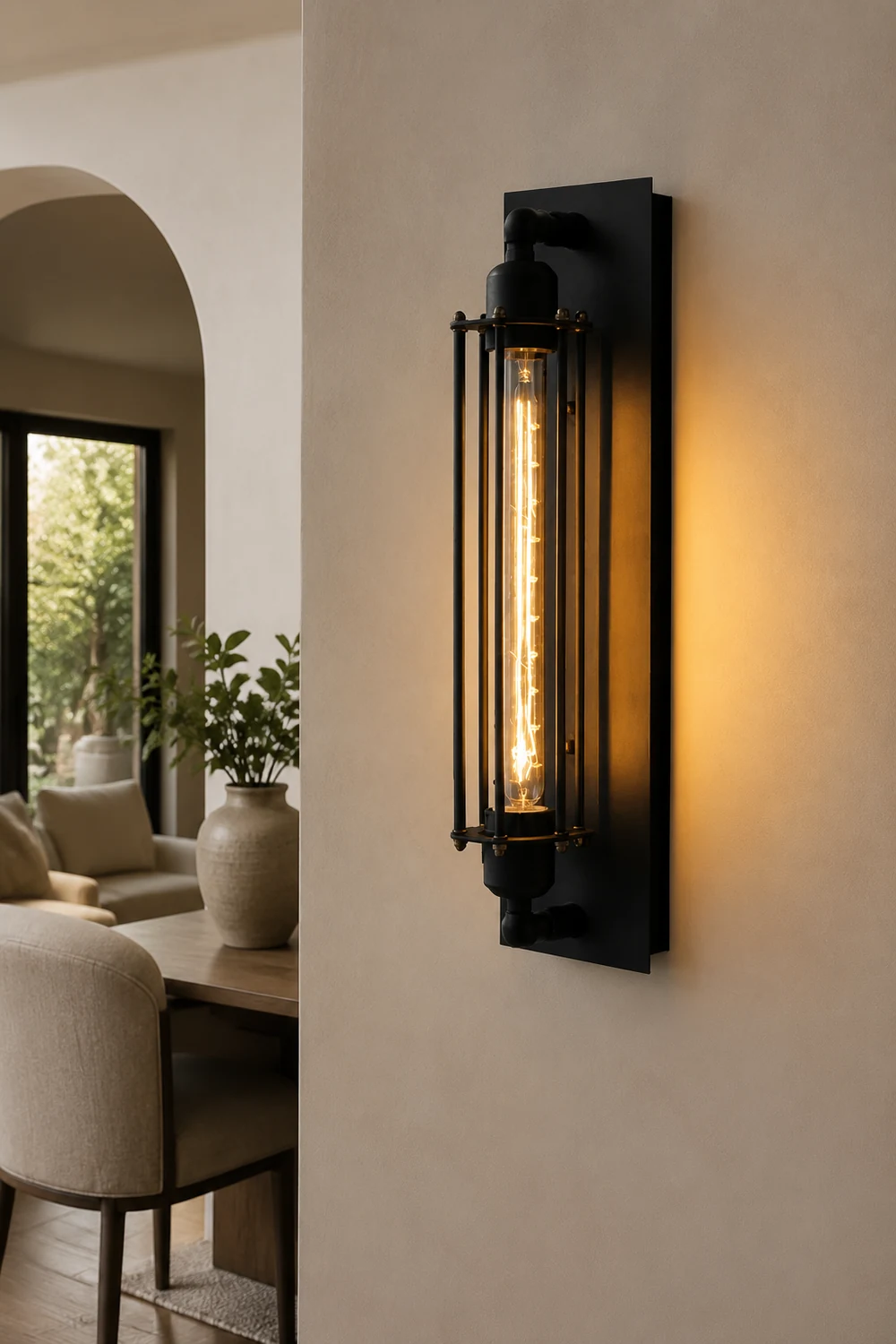 Orr Industial Rectangular Metal/Glass Wall Lamp, Black - Lumpaz