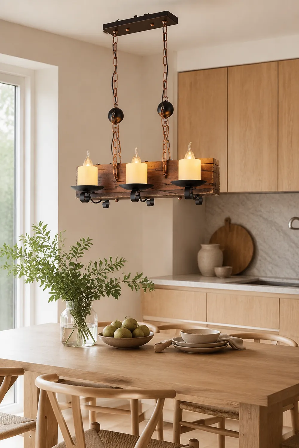 Austin Retro Rectangular Metal/Wood Pendant Light, Walnut - Lumpaz
