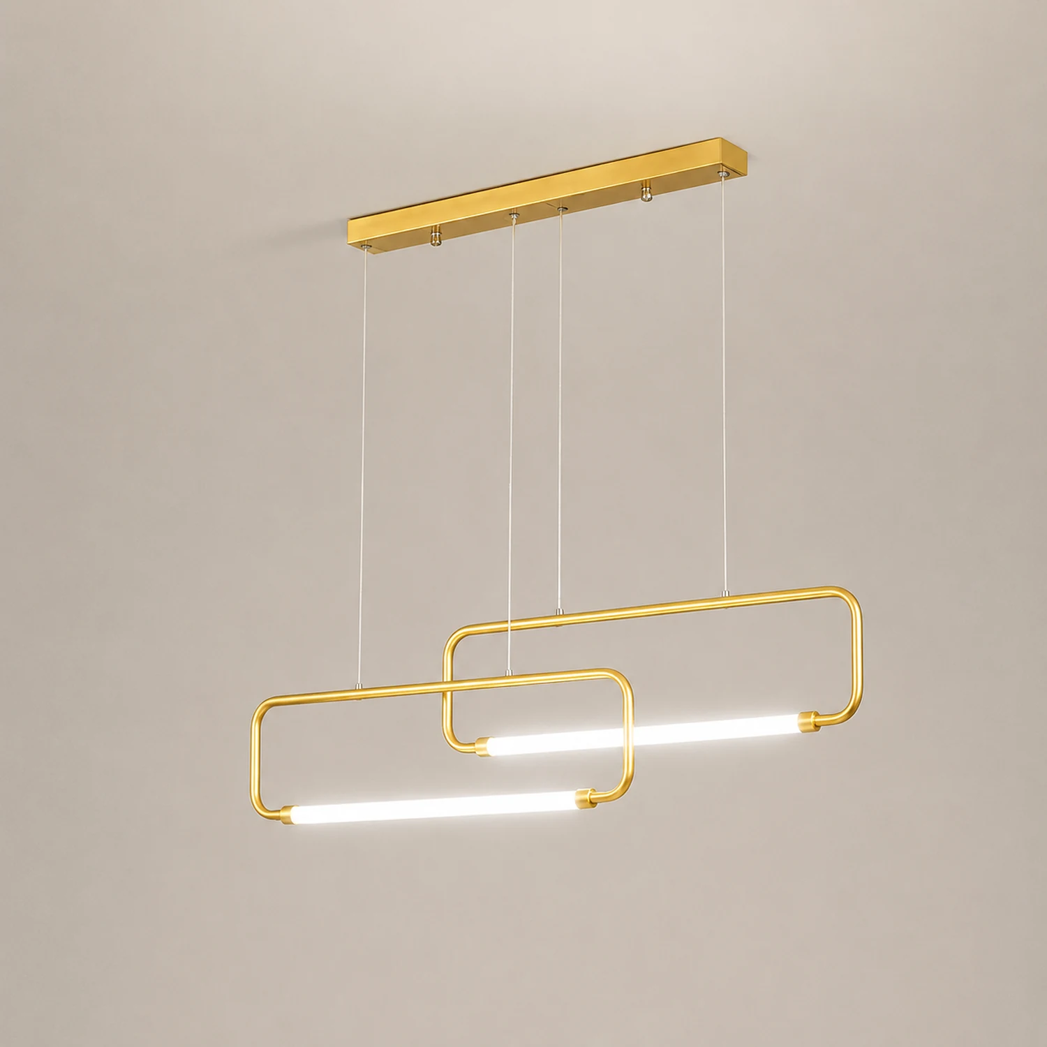 Bouvet Modern Minimalist Double-Rectangular Metal/Acrylic Pendant Light, Black/Gold - Lumpaz