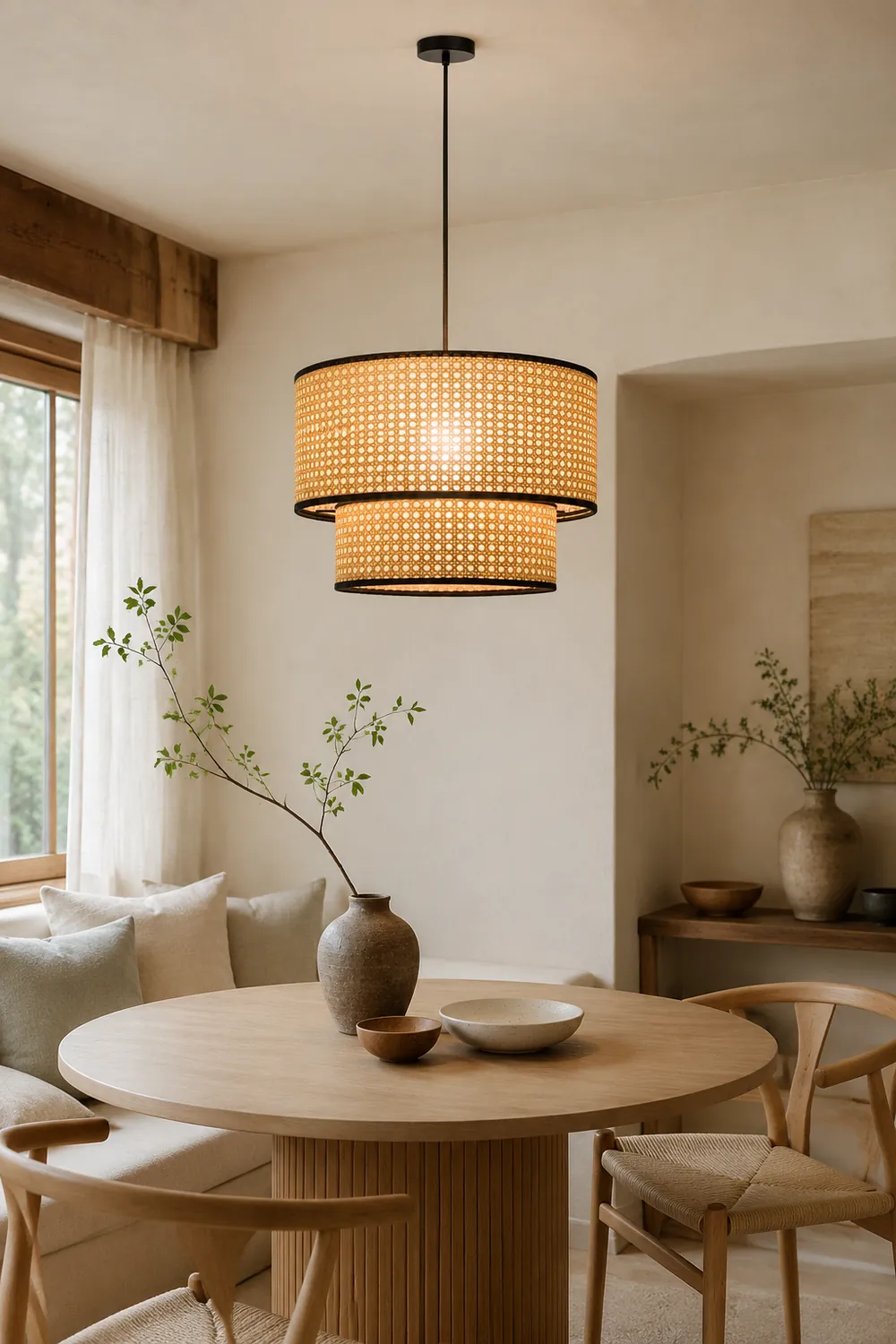 Ritta Japanese Rattan Pendant Light, Double-Layer - Lumpaz