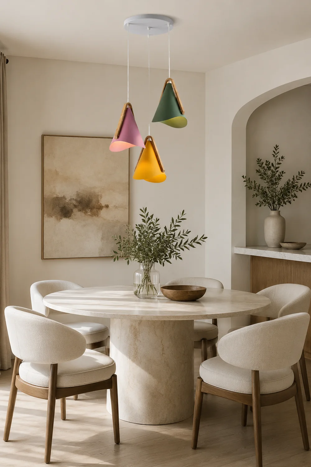 Morandi Modern Cone Pendant Light, Wood/Metal - Lumpaz