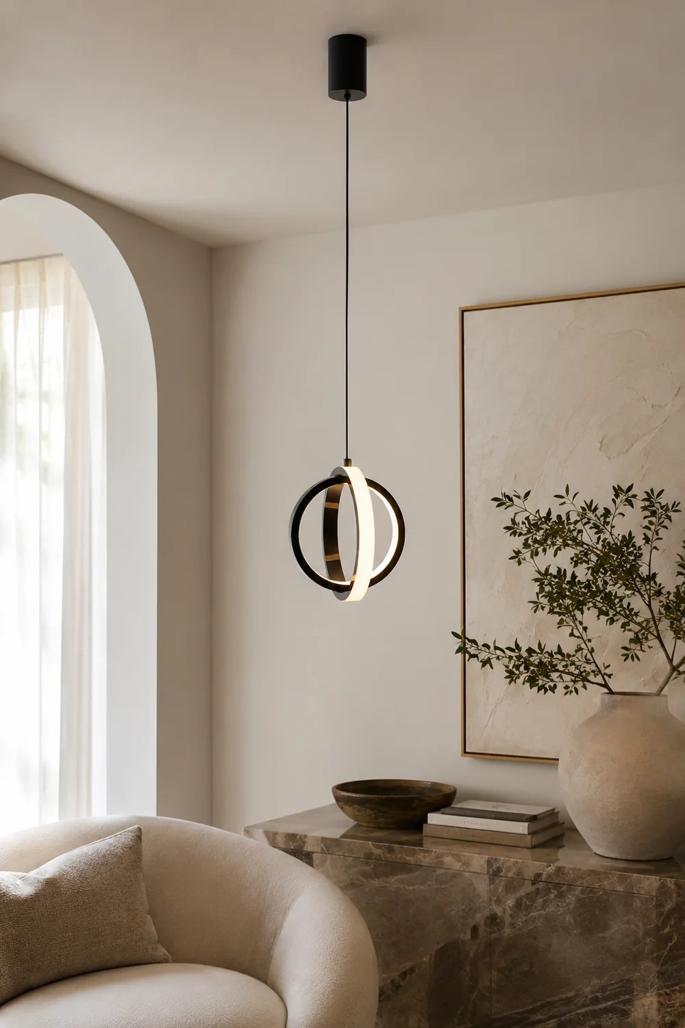 Lynch Pendant Light Spherical Modern, Metal, Black/Gold, Kitchen - Lumpaz