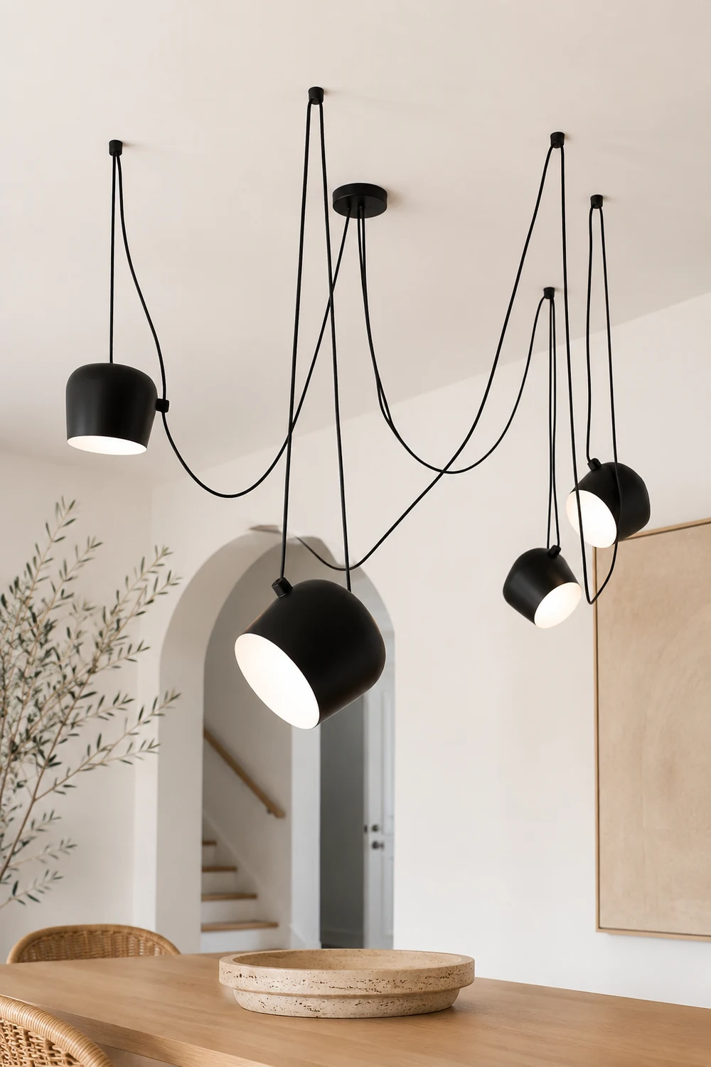 Modern Scandinavian Swag Drum Pendant Light, Black/White - Lumpaz
