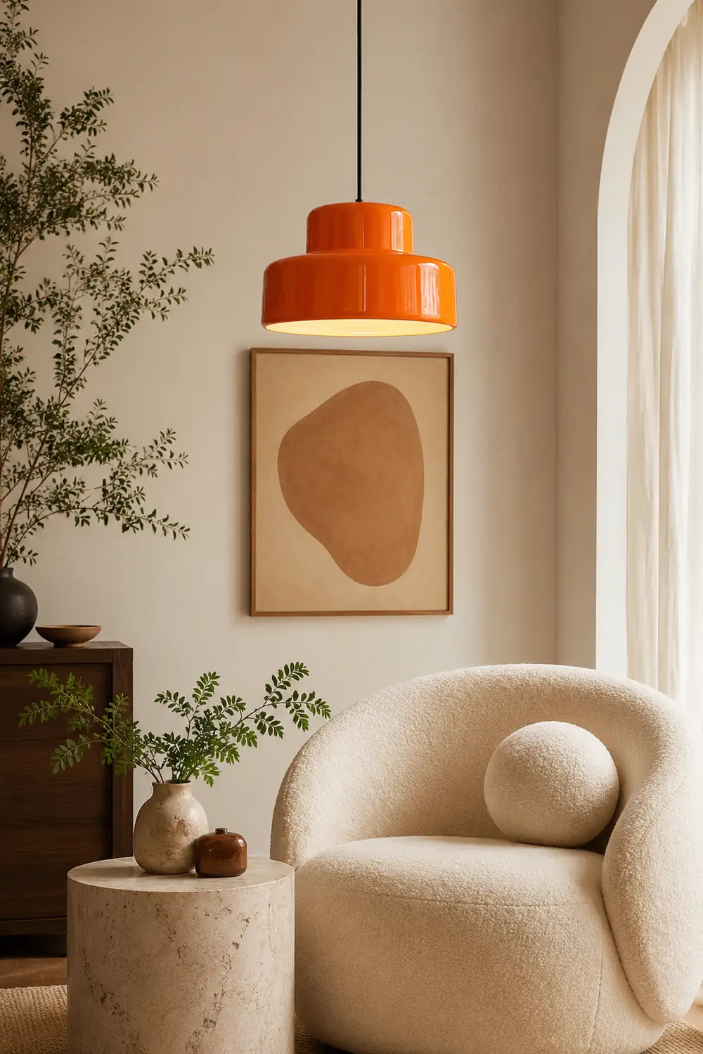 Leilani Single Head Vintage Cosy Pendant Light Orange Metal Dining Room - Lumpaz
