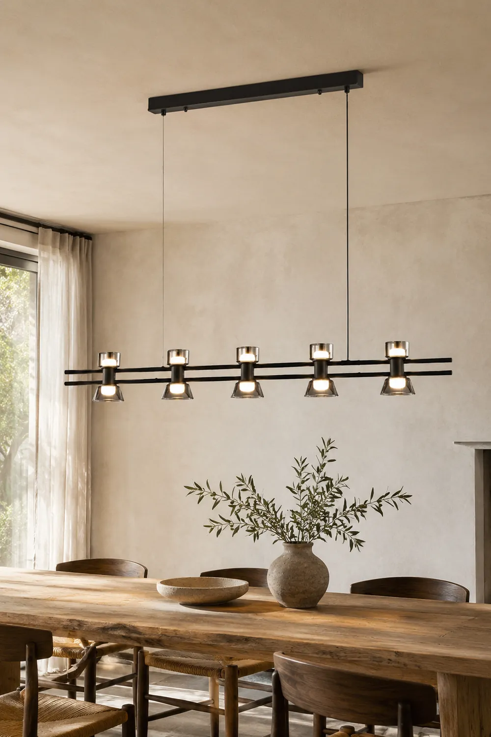 Evette Modern Linear Linear Metal Pendant Lamp, Black/Golden - Lumpaz