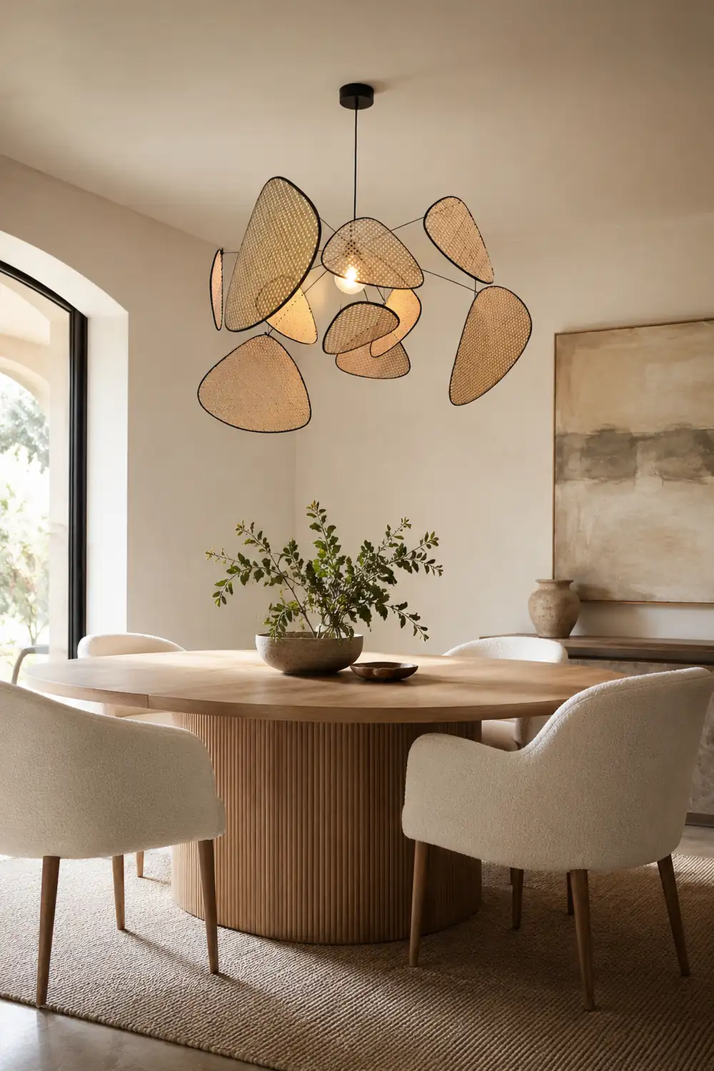 Ritta Pendant Light Leaf Grid, Rattan/Metal, Bedroom - Lumpaz