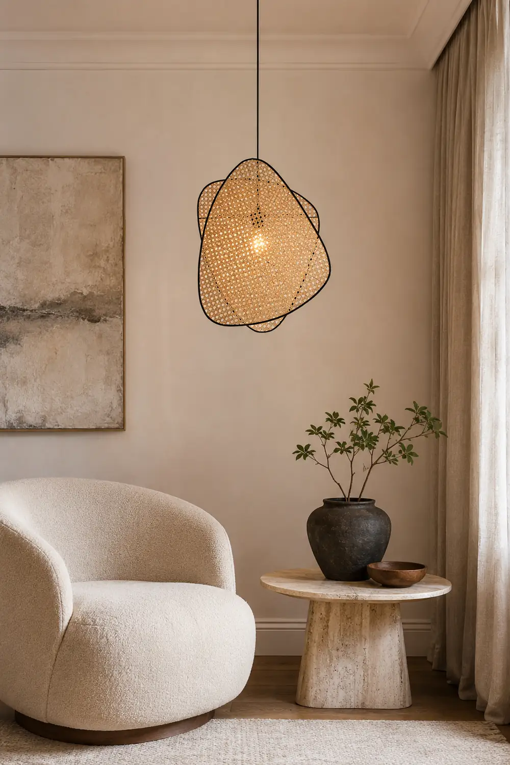 Ritta Wabi Sabi Rattan Pendant Light, Willow weave - Lumpaz