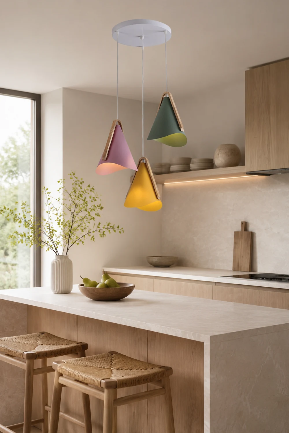Morandi Modern Cone Pendant Light, Wood/Metal - Lumpaz