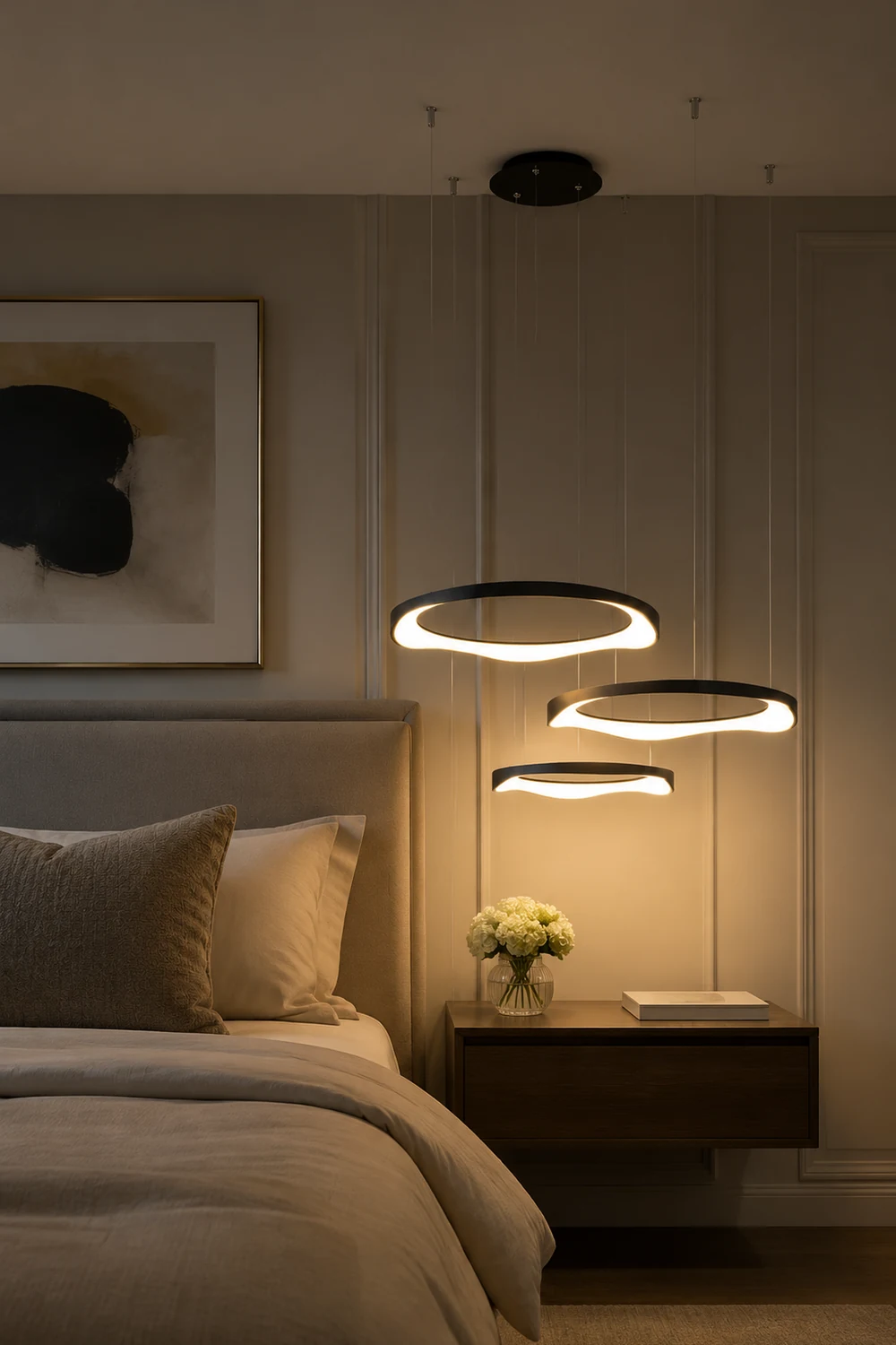 Arisha Pendant Light Rond Modern, Light Color Switchable, Black/White, Dining Room - Lumpaz