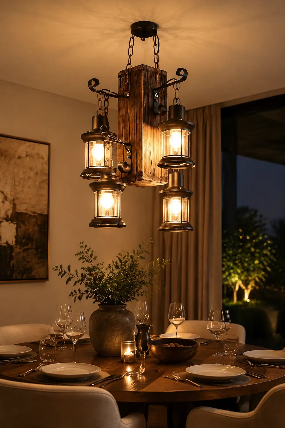 Austin Vintage Rectangular Metal/Wood Hanging Pendant Light，Wood - Lumpaz