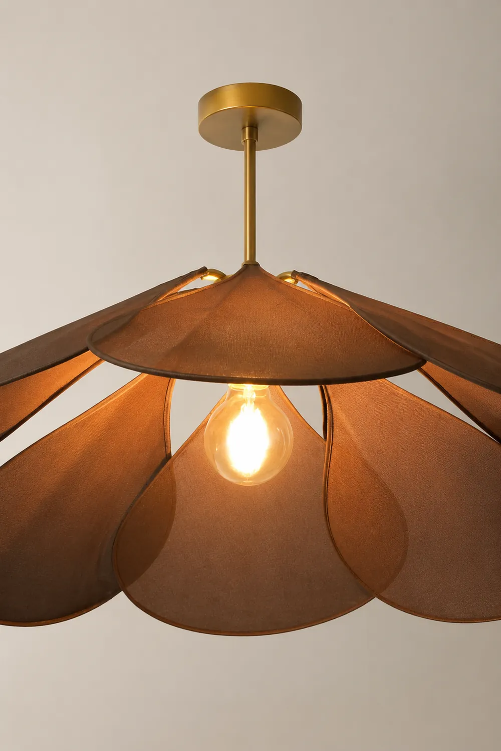 Renée Pendant Light Vintage Rustic Wabi Sabi, Fabric, White/Brown - Lumpaz