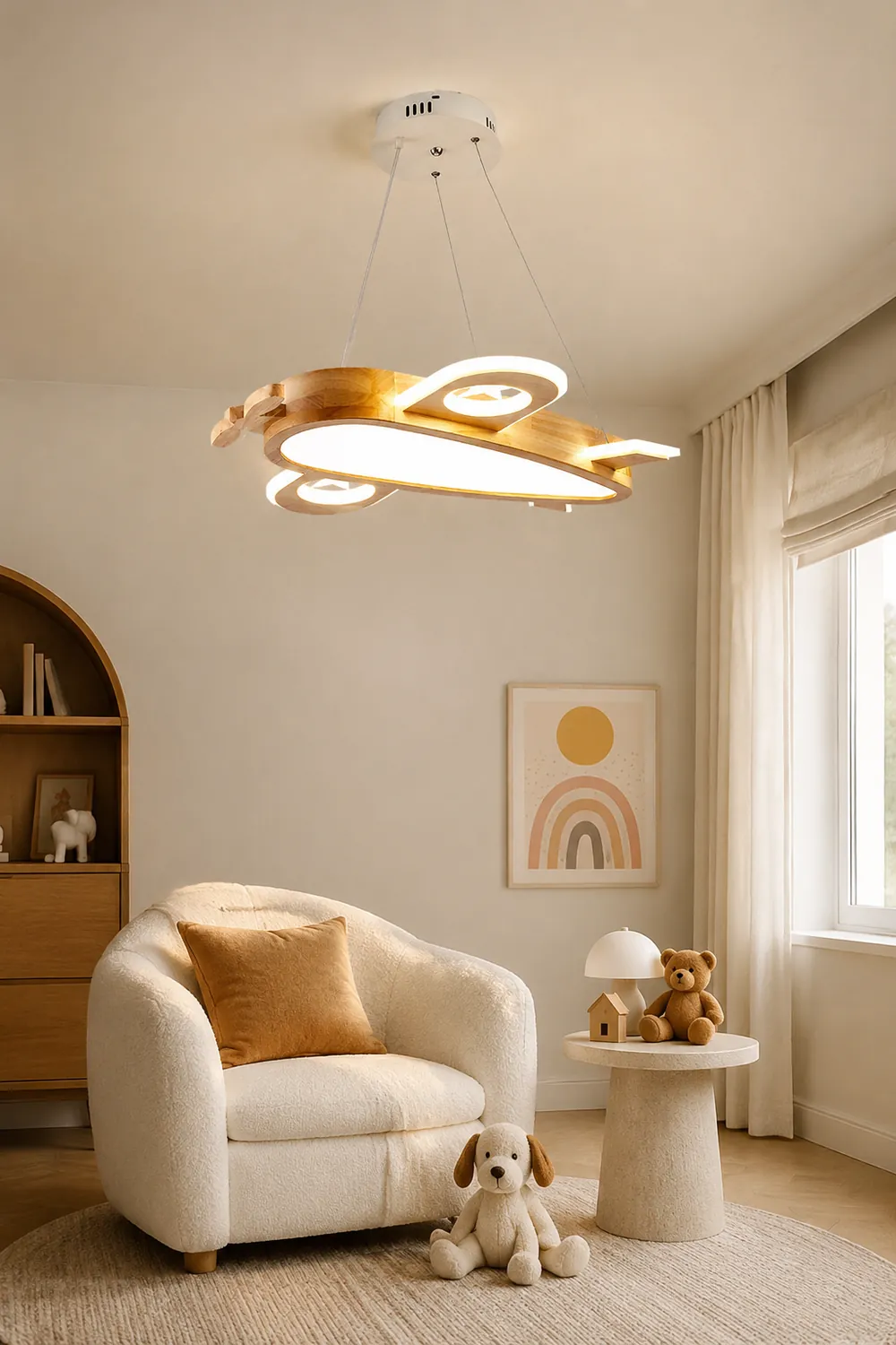 Minori Modern Natural Creative DIY Children Airplane Shape Acrylic Pendant Light ,Wood - Lumpaz