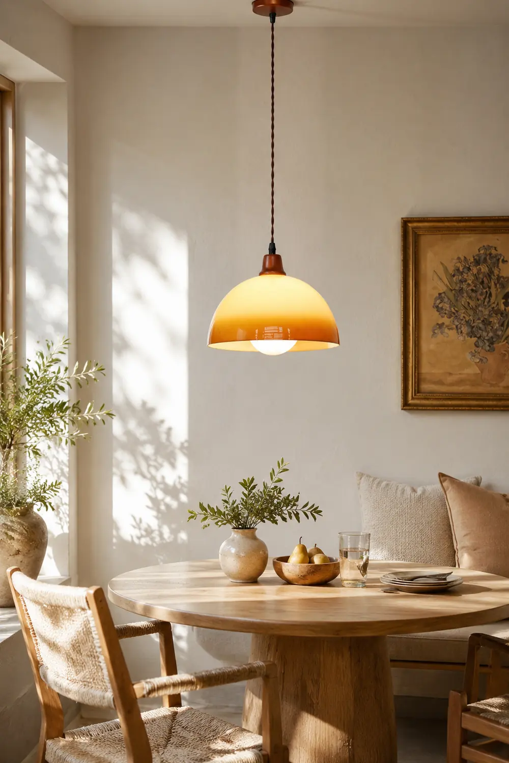 Hailie Retro LED Round Pendant Light Adjustable Dining Room Brown - Lumpaz