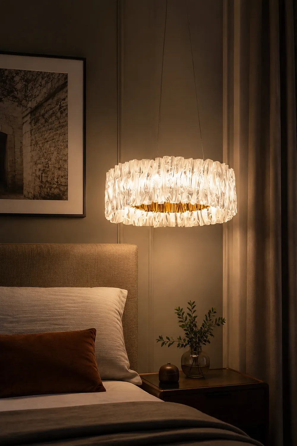 Kristy Modern Luxury Pleated Pendant Light, Circle, Acrylic/Stainless Steel - Lumpaz